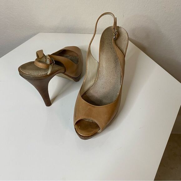 Steven Tan Leather Peep-Toe Slingback Heels Sz 7 - Picture 6 of 6